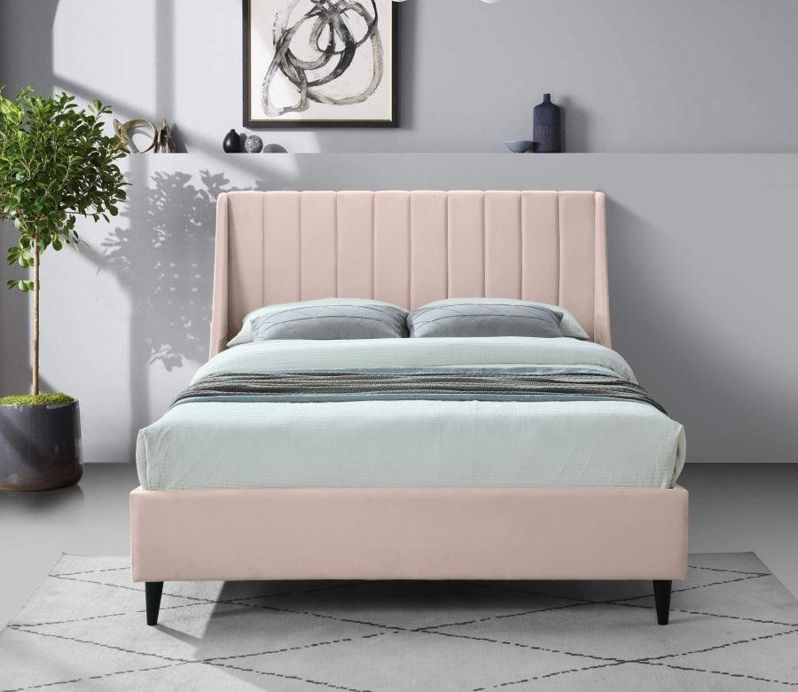 Meridian Furniture - Eva Velvet Queen Bed In Pink - Evapink-Q - ATL FURNITURE