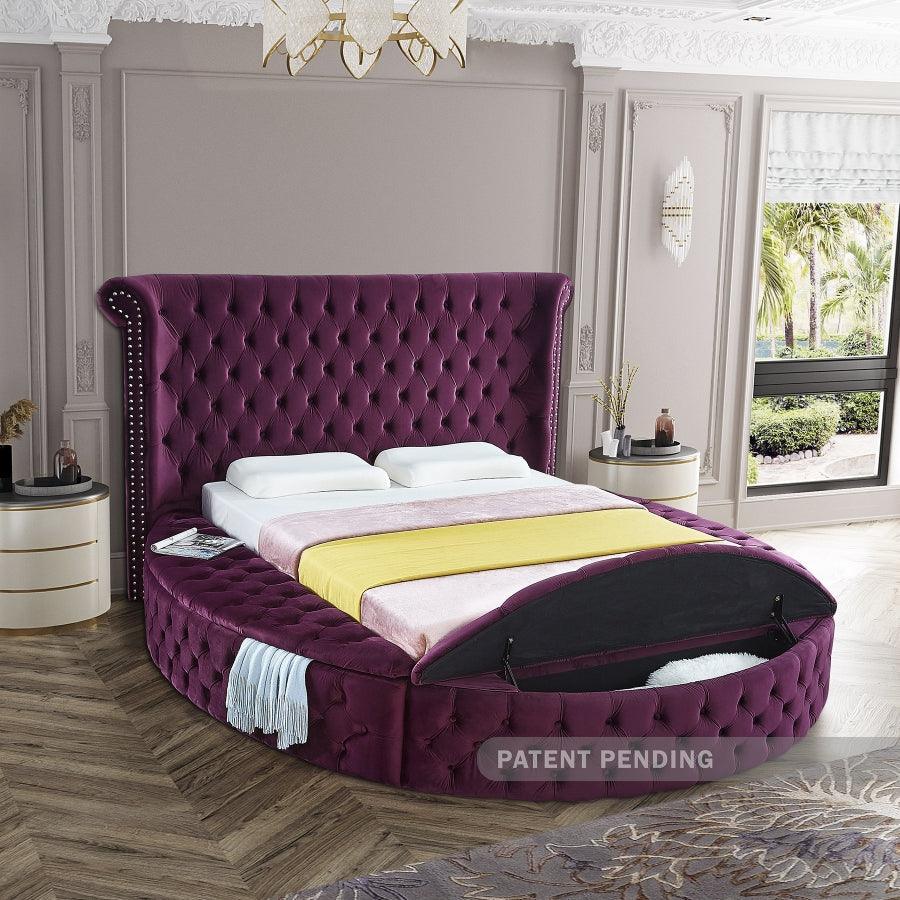 Luxus Velvet Queen Bed In Purple - ATL FURNITURE