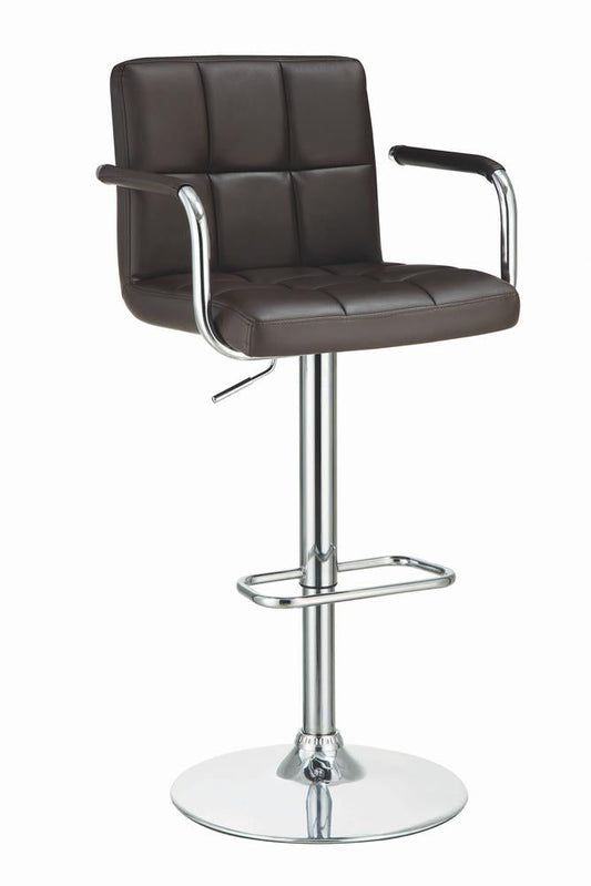 G121099 Contemporary Brown Faux Leather and Chrome Adjustable Bar Stool with Arms - ATL FURNITURE