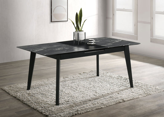 Crestmont Rectangular Dining Table with Faux Marble Top and 16" Self-Storing Extension Leaf Grey