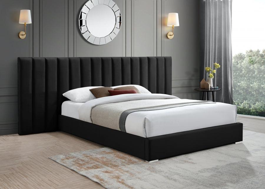 Meridian Furniture - Pablo Velvet Queen Bed In Black - Pabloblack-Q - ATL FURNITURE