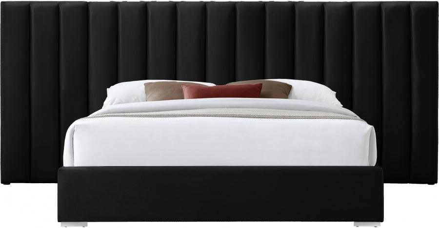 Meridian Furniture - Pablo Velvet Queen Bed In Black - Pabloblack-Q - ATL FURNITURE