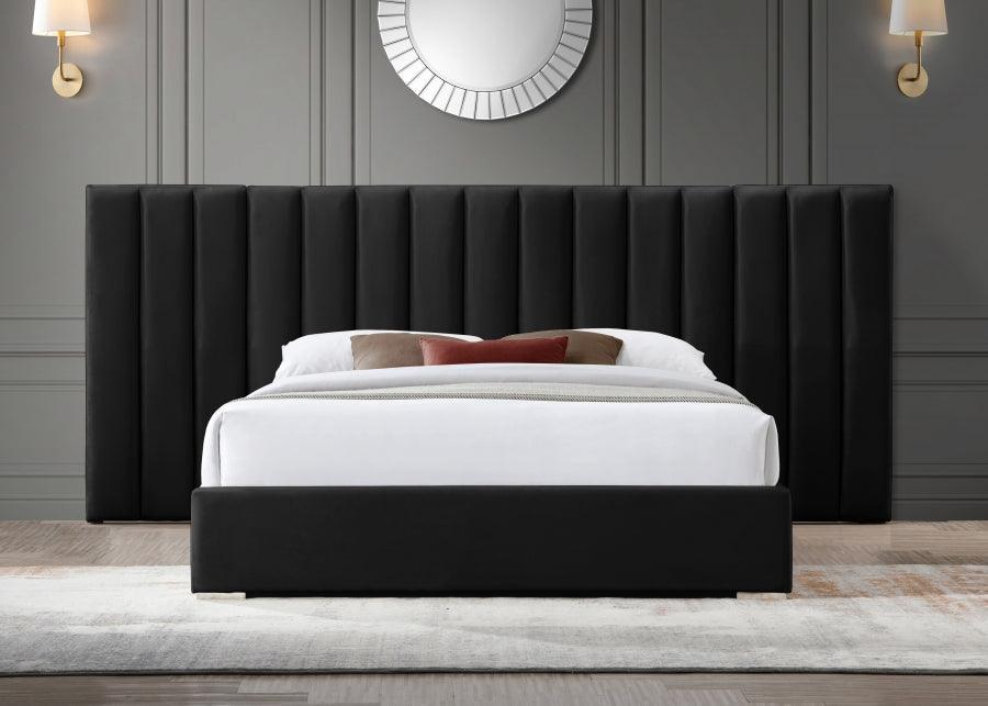 Meridian Furniture - Pablo Velvet Queen Bed In Black - Pabloblack-Q - ATL FURNITURE