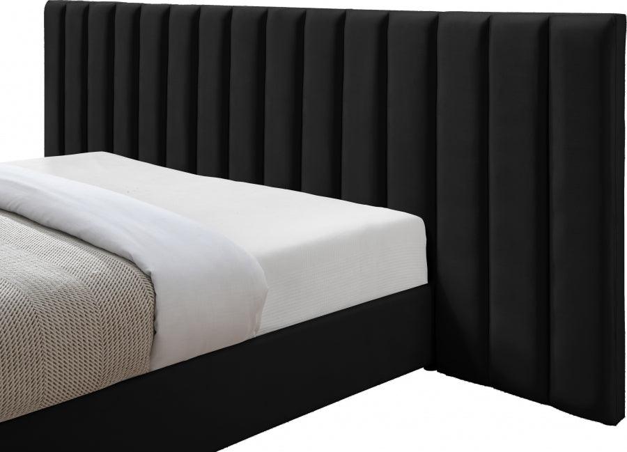 Meridian Furniture - Pablo Velvet Queen Bed In Black - Pabloblack-Q - ATL FURNITURE
