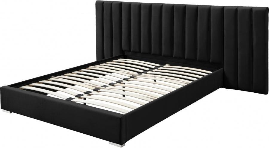 Meridian Furniture - Pablo Velvet Queen Bed In Black - Pabloblack-Q - ATL FURNITURE