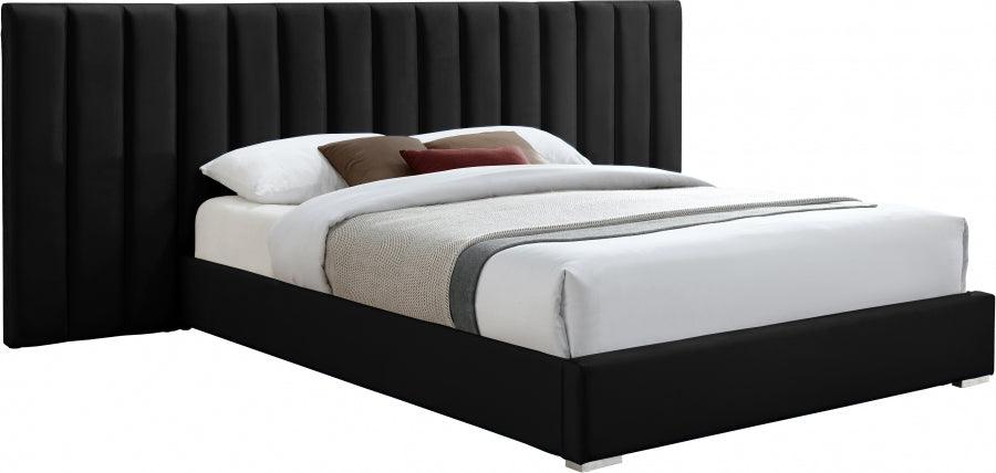 Meridian Furniture - Pablo Velvet Queen Bed In Black - Pabloblack-Q - ATL FURNITURE