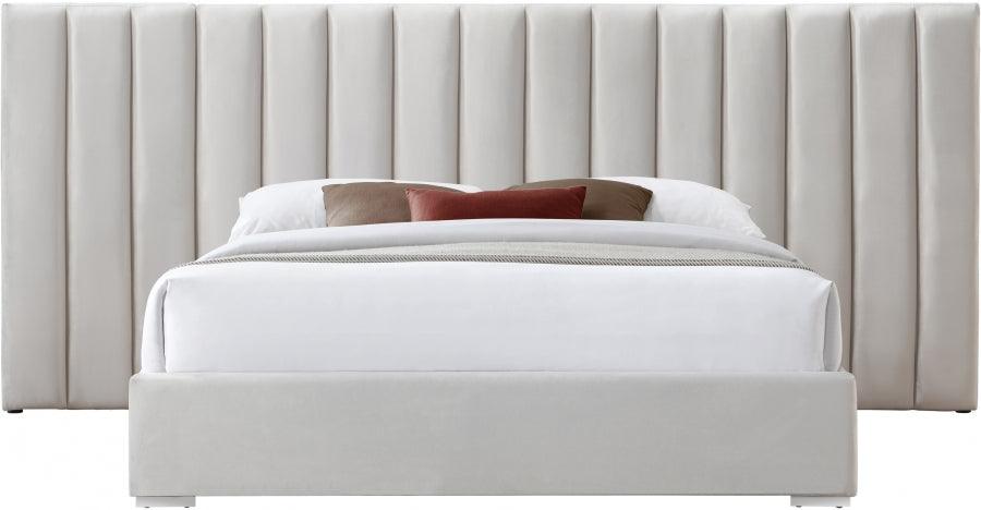 Meridian Furniture - Pablo Velvet Queen Bed In Cream - Pablocream-Q - ATL FURNITURE