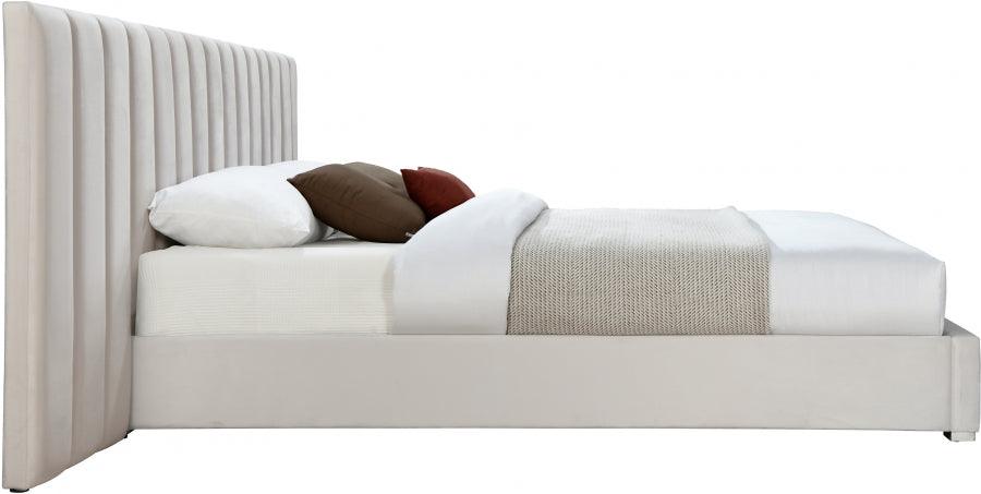 Meridian Furniture - Pablo Velvet Queen Bed In Cream - Pablocream-Q - ATL FURNITURE