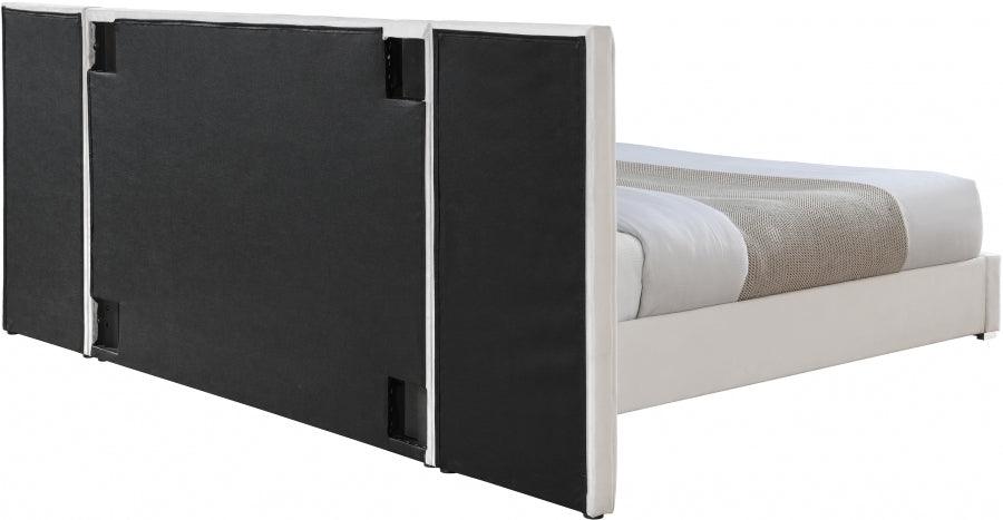 Meridian Furniture - Pablo Velvet Queen Bed In Cream - Pablocream-Q - ATL FURNITURE