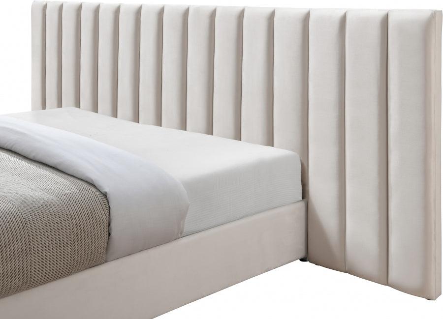 Meridian Furniture - Pablo Velvet Queen Bed In Cream - Pablocream-Q - ATL FURNITURE