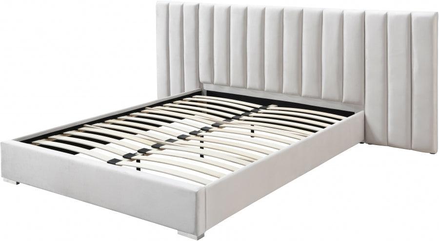 Meridian Furniture - Pablo Velvet Queen Bed In Cream - Pablocream-Q - ATL FURNITURE