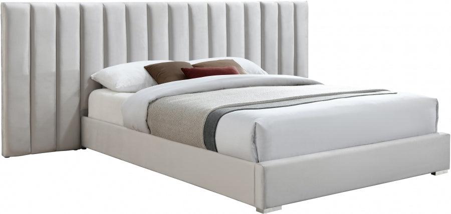 Meridian Furniture - Pablo Velvet Queen Bed In Cream - Pablocream-Q - ATL FURNITURE