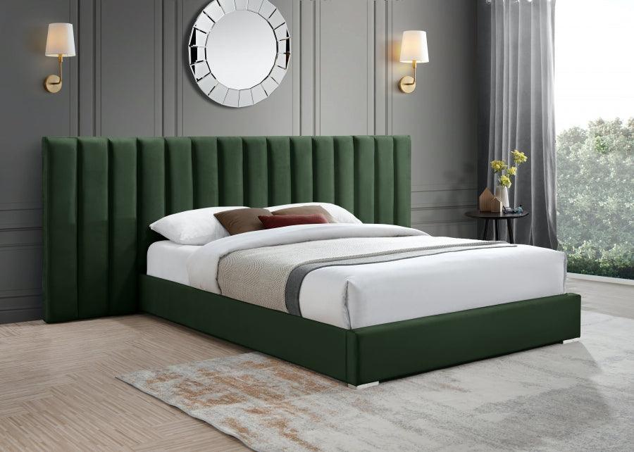Meridian Furniture - Pablo Velvet Queen Bed In Green - Pablogreen-Q - ATL FURNITURE