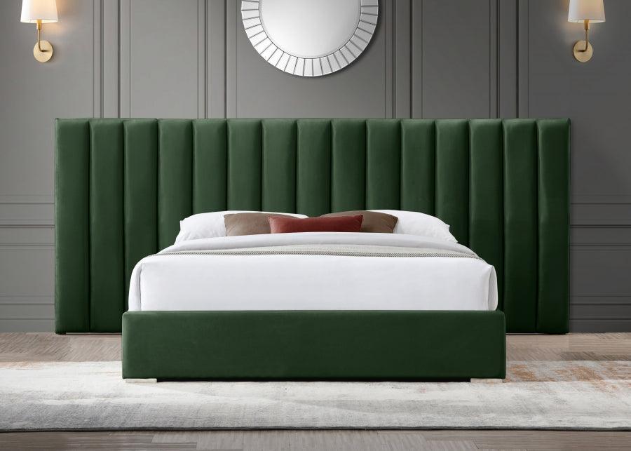 Meridian Furniture - Pablo Velvet Queen Bed In Green - Pablogreen-Q - ATL FURNITURE