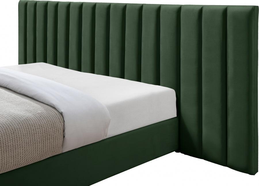 Meridian Furniture - Pablo Velvet Queen Bed In Green - Pablogreen-Q - ATL FURNITURE