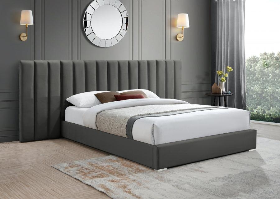Meridian Furniture - Pablo Velvet Queen Bed In Grey - Pablogrey-Q - ATL FURNITURE