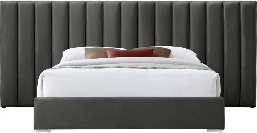 Pablo Velvet King Bed In Grey - Pablogrey-K - ATL FURNITURE