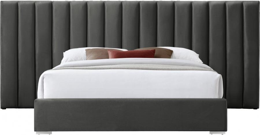 Meridian Furniture - Pablo Velvet Queen Bed In Grey - Pablogrey-Q - ATL FURNITURE