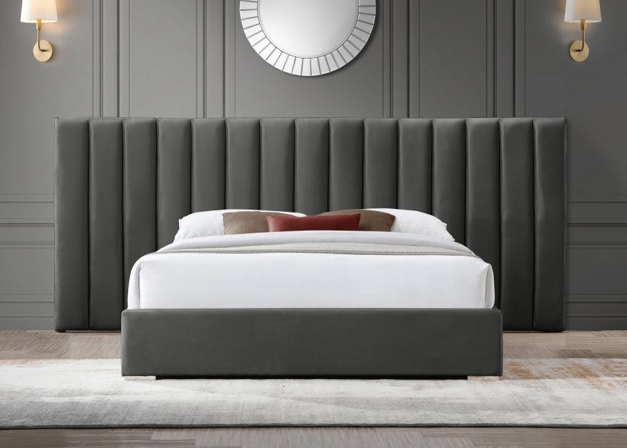 Meridian Furniture - Pablo Velvet Queen Bed In Grey - Pablogrey-Q - ATL FURNITURE