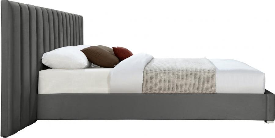 Meridian Furniture - Pablo Velvet Queen Bed In Grey - Pablogrey-Q - ATL FURNITURE