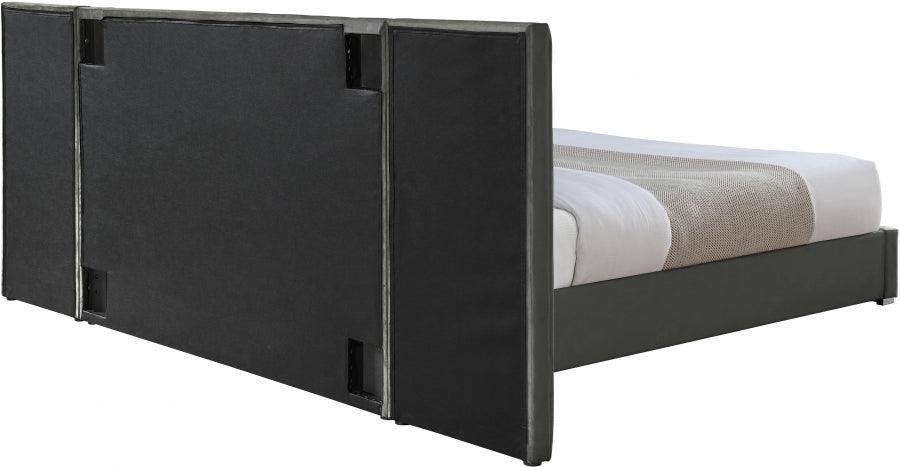 Meridian Furniture - Pablo Velvet Queen Bed In Grey - Pablogrey-Q - ATL FURNITURE