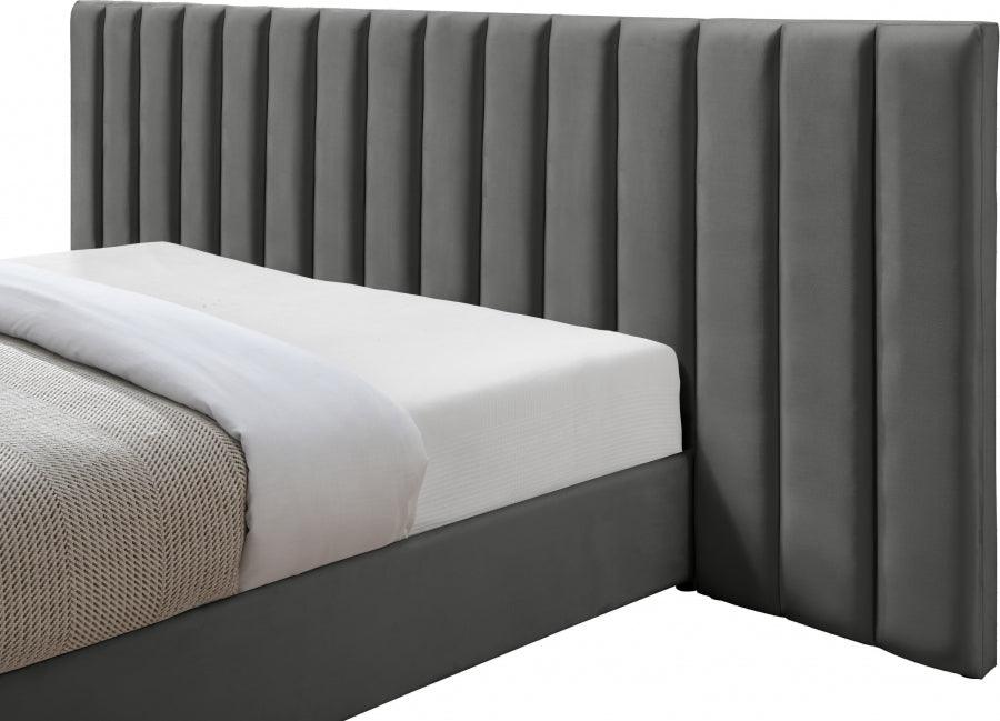 Meridian Furniture - Pablo Velvet Queen Bed In Grey - Pablogrey-Q - ATL FURNITURE