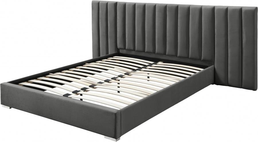 Meridian Furniture - Pablo Velvet Queen Bed In Grey - Pablogrey-Q - ATL FURNITURE