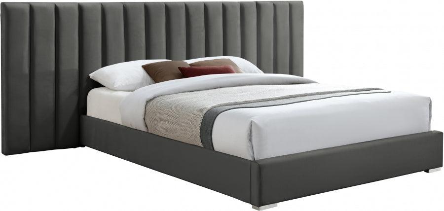 Meridian Furniture - Pablo Velvet Queen Bed In Grey - Pablogrey-Q - ATL FURNITURE