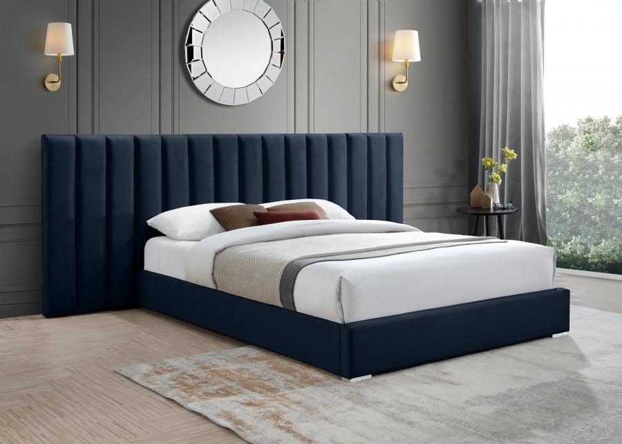 Meridian Furniture - Pablo Velvet Queen Bed In Navy - Pablonavy-Q - ATL FURNITURE