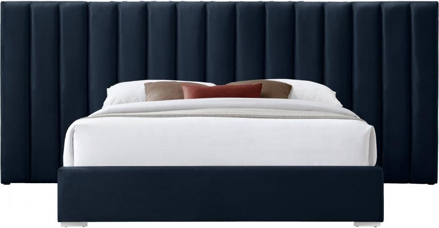 Meridian Furniture - Pablo Velvet Queen Bed In Navy - Pablonavy-Q - ATL FURNITURE