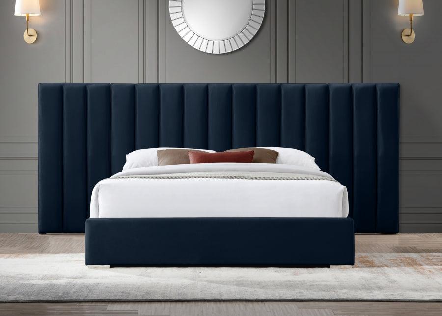 Meridian Furniture - Pablo Velvet Queen Bed In Navy - Pablonavy-Q - ATL FURNITURE