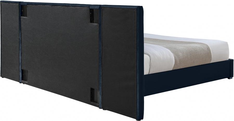 Meridian Furniture - Pablo Velvet Queen Bed In Navy - Pablonavy-Q - ATL FURNITURE