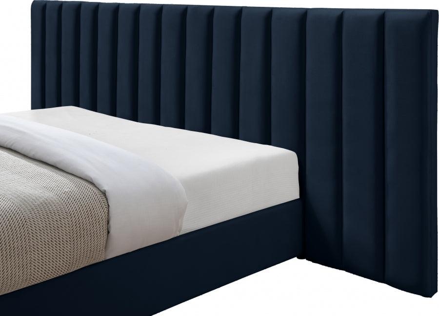 Meridian Furniture - Pablo Velvet Queen Bed In Navy - Pablonavy-Q - ATL FURNITURE