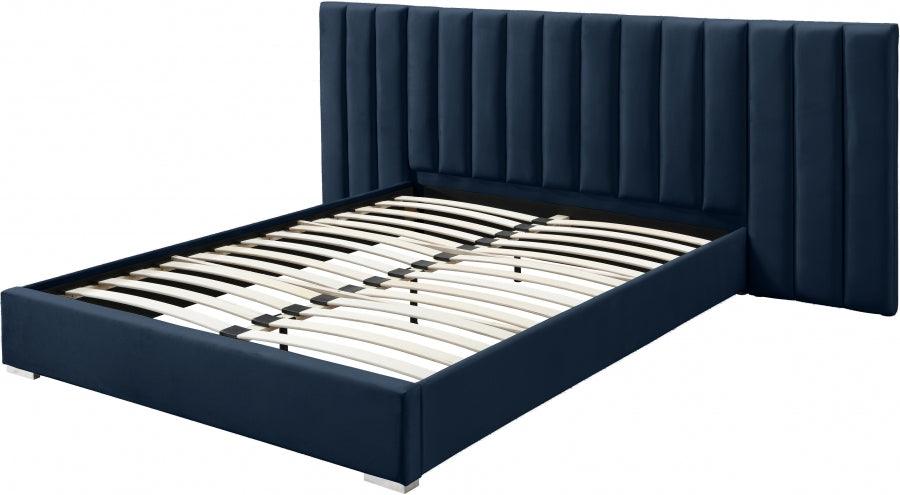 Meridian Furniture - Pablo Velvet Queen Bed In Navy - Pablonavy-Q - ATL FURNITURE