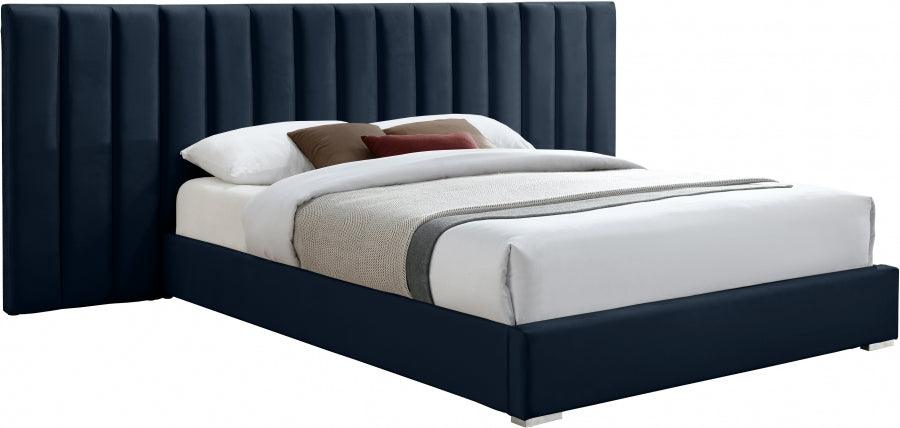 Meridian Furniture - Pablo Velvet Queen Bed In Navy - Pablonavy-Q - ATL FURNITURE