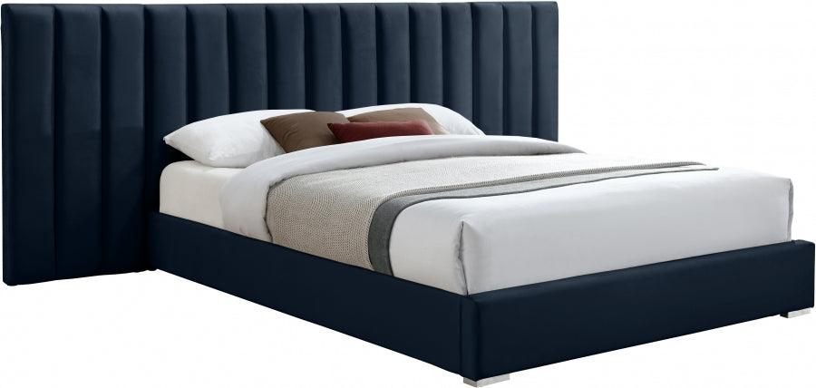 Pablo Velvet King Bed In Navy - Pablonavy-K - ATL FURNITURE