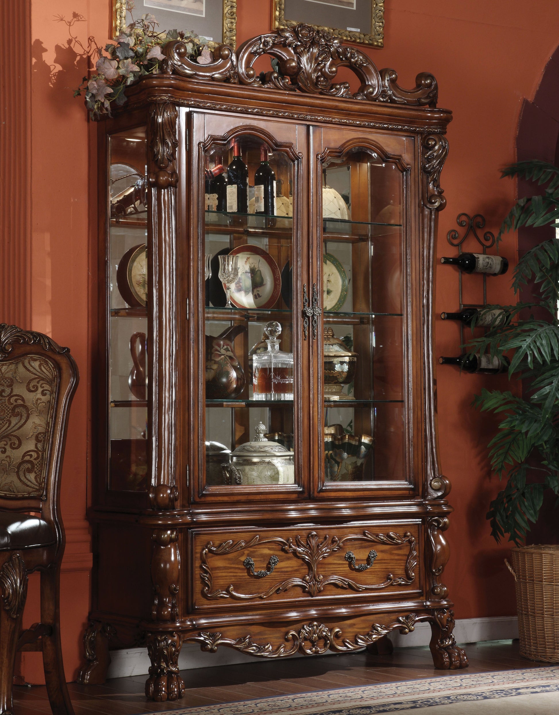 Dresden Cherry Oak Curio Cabinet - ATL FURNITURE