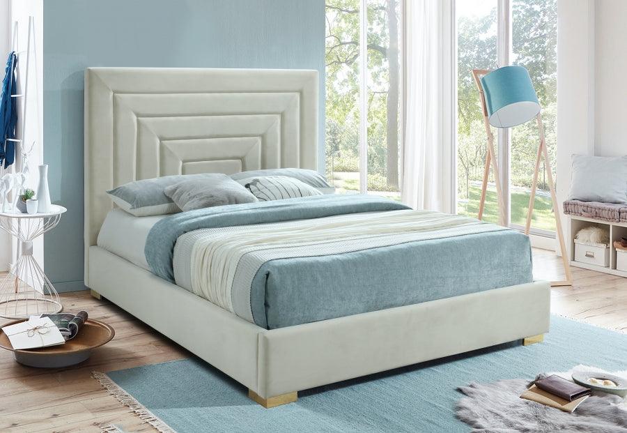 Nora Velvet Queen Bed In Cream - Noracream-Q - ATL FURNITURE