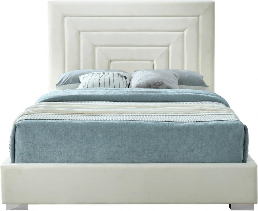 Nora Velvet Queen Bed In Cream - Noracream-Q - ATL FURNITURE