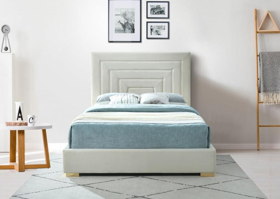 Nora Velvet Queen Bed In Cream - Noracream-Q - ATL FURNITURE