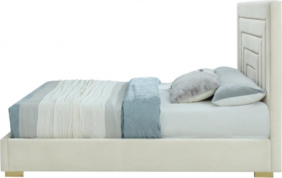 Nora Velvet Queen Bed In Cream - Noracream-Q - ATL FURNITURE