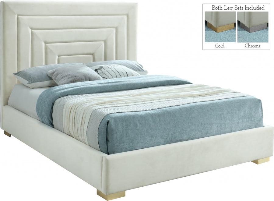 Nora Velvet Queen Bed In Cream - Noracream-Q - ATL FURNITURE