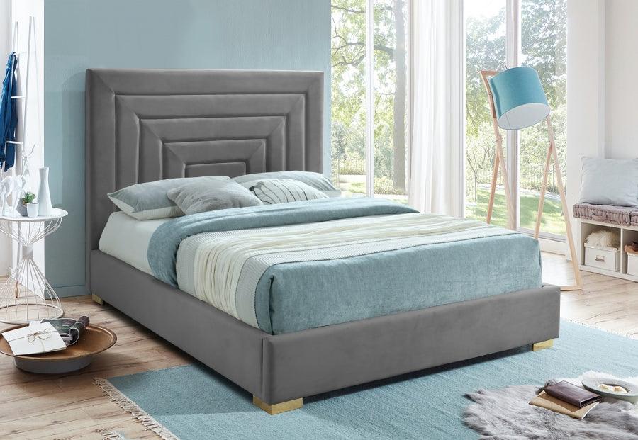 Nora Velvet Queen Bed In Grey - Noragrey-Q - ATL FURNITURE