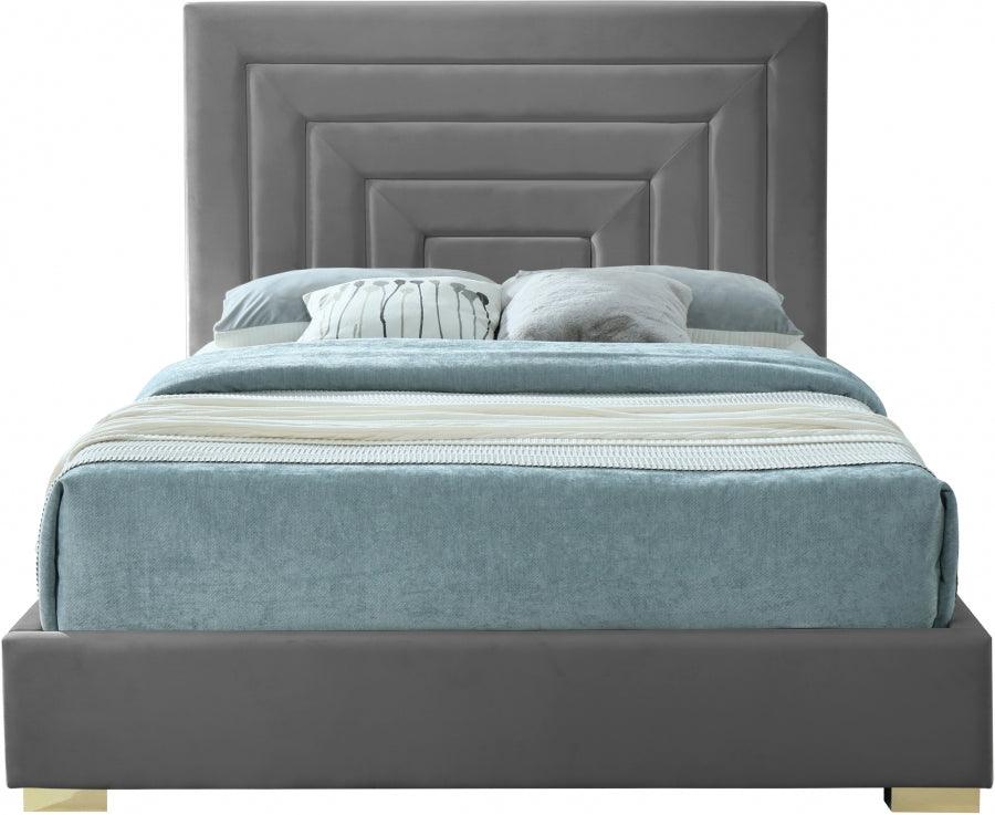 Nora Velvet King Bed In Grey - Noragrey-K - ATL FURNITURE