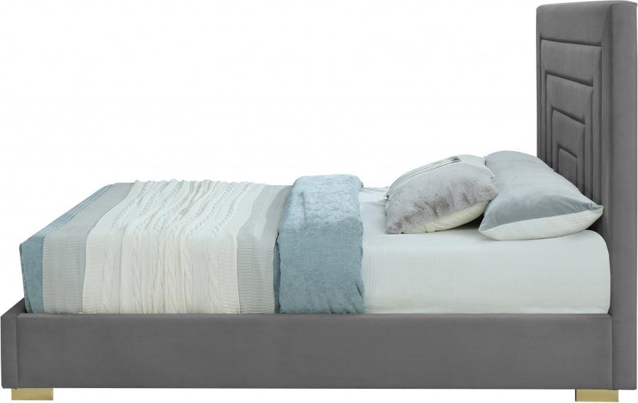 Nora Velvet Queen Bed In Grey - Noragrey-Q - ATL FURNITURE