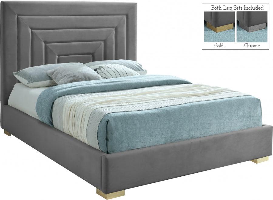 Nora Velvet Queen Bed In Grey - Noragrey-Q - ATL FURNITURE