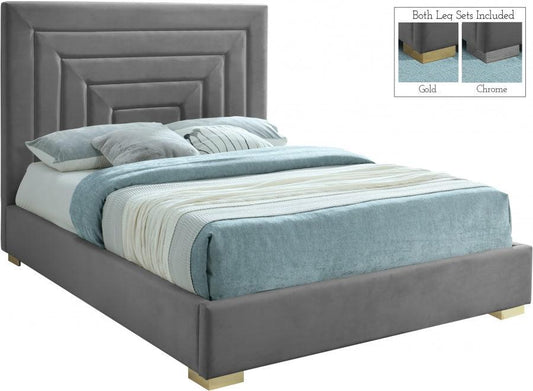 Nora Velvet King Bed In Grey - Noragrey-K - ATL FURNITURE