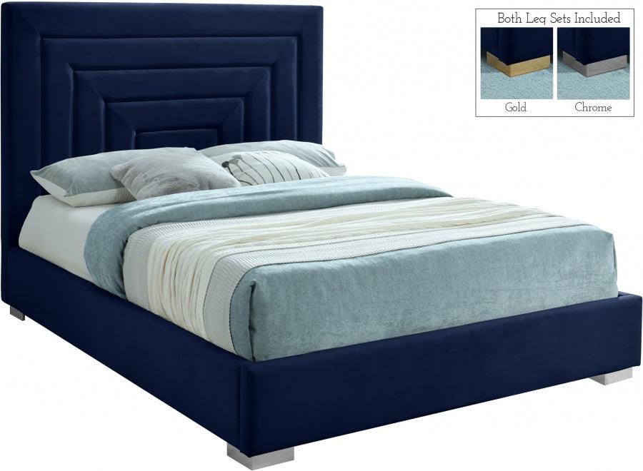 Nora Velvet Queen Bed In Navy - Noranavy-Q - ATL FURNITURE