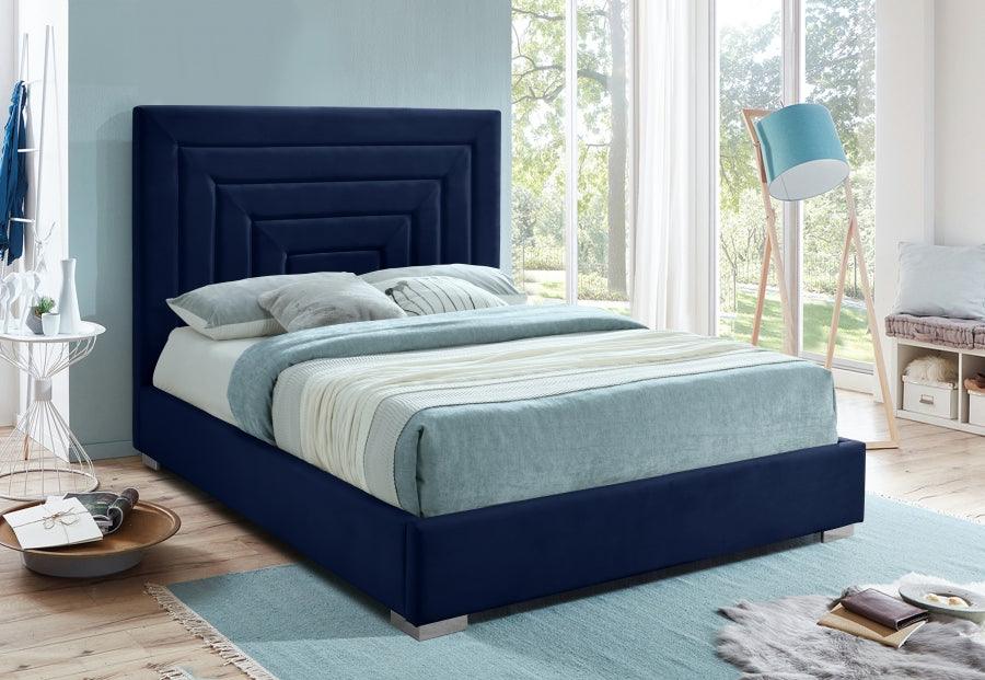 Nora Velvet Queen Bed In Navy - Noranavy-Q - ATL FURNITURE