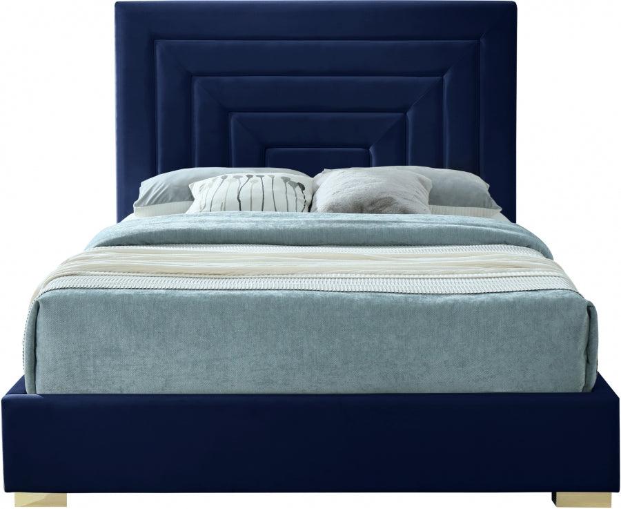 Nora Velvet Queen Bed In Navy - Noranavy-Q - ATL FURNITURE